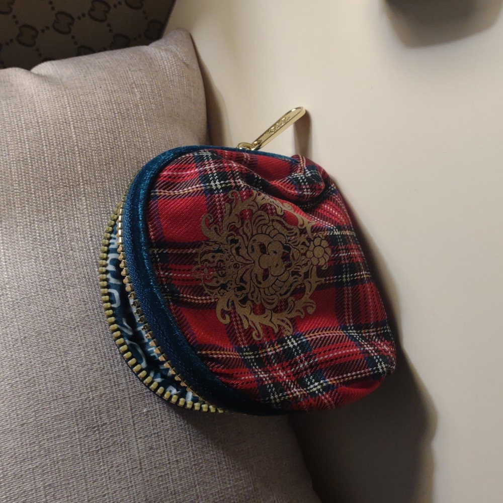 Elegant Red and Gold Plaid Cosmetic Pouch